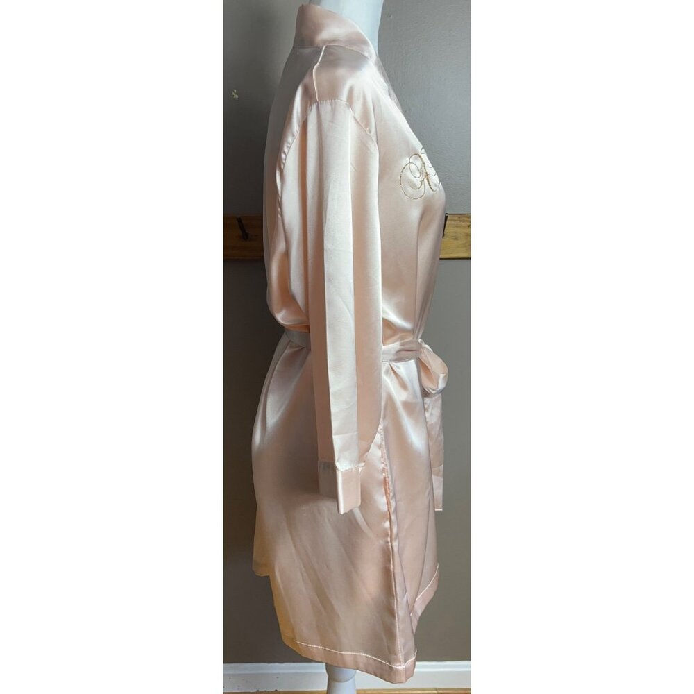 Glam Satin Robe Blush Peach Kimono Boudoir Feminine Intimates Sleep Bath Womens - Picture 8 of 8